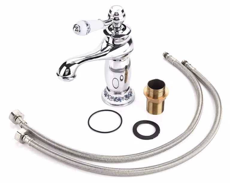 Miscelatore monocomando per lavabo, acqua fredda/calda, modello alto, cromato/ottone, colore bianco