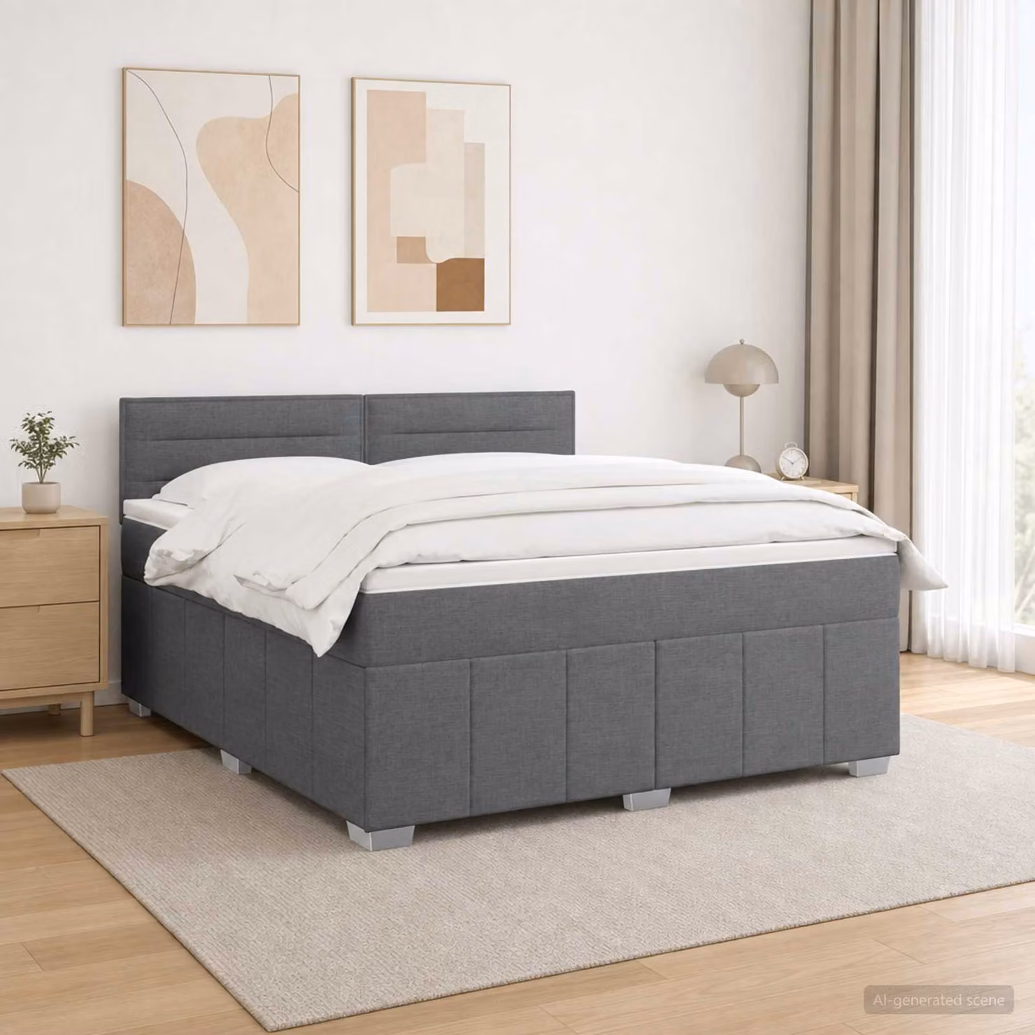 Letto Box Spring vidaXL con Materasso a Molle Insacchettate, Illuminazione LED Sotto il Letto e Porta USB, Grigio e Bianco, L/P: 180 x 200 cm