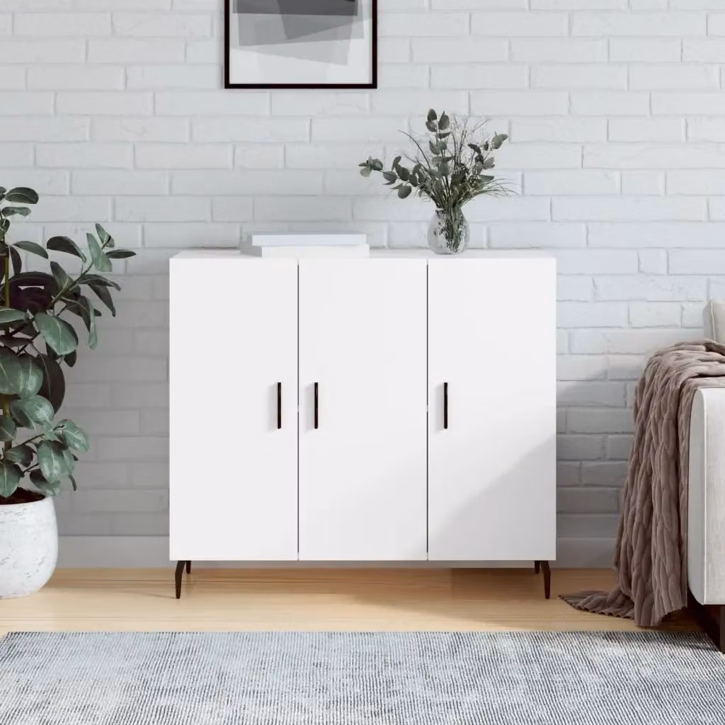 Credenza moderna bianca in legno e metallo per sala da pranzo L: 90 cm, P: 34 cm, H: 80 cm – 2