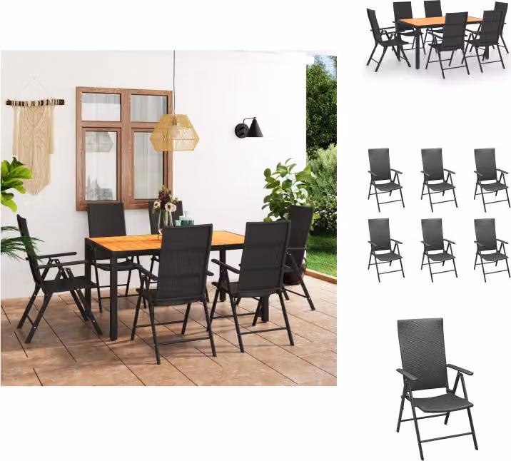 vidaXL set da pranzo da giardino 7 pezzi nero e marrone - Set di mobili da giardino