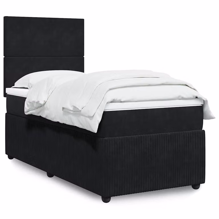 vidaXL Giroletto a Molle con Materasso Ibrido in Velluto Nero, L/P/H: 90 x 190 cm