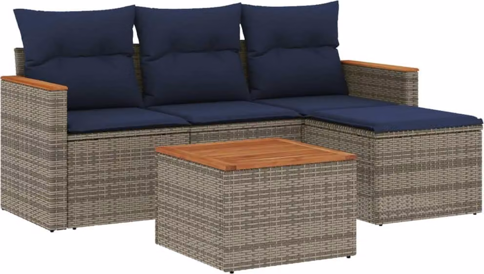 Set Divani da Giardino 5 pz con Cuscini Grigio in Polyrattan