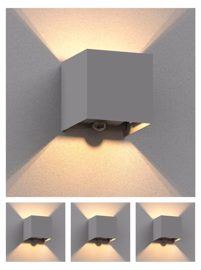 Lampada da parete CUBEL, confezione da 4, grado di protezione IP65, luce direzionale verso l'alto e verso il basso, sensore di movimento, attacco G9