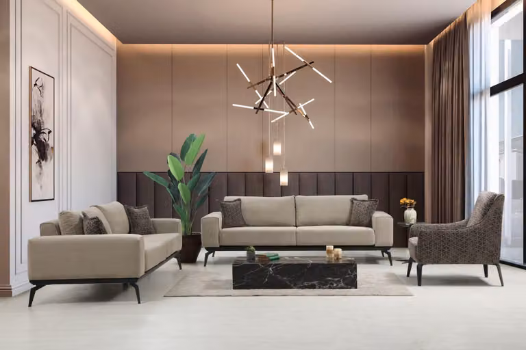 Beige Stoffsofas Komplette Garnitur Dreisitzer Polstersofas Lehnsessel