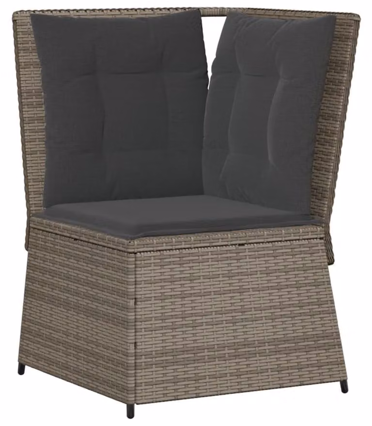 Panca da giardino regolabile con cuscini, rivestita in rattan sintetico grigio