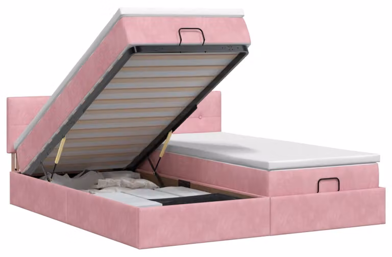 Divano letto ottomano con materasso e poggiatesta, 2 pezzi, in velluto rosa