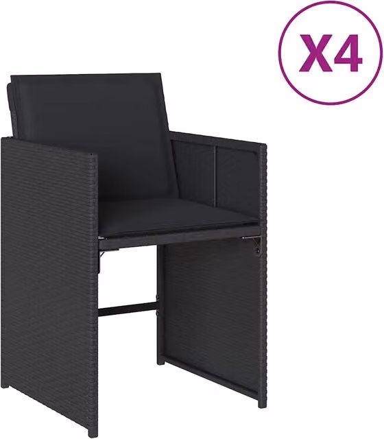 Sedie da Giardino con Cuscini 4 pz | Sedie da Esterno Nere in Polyrattan