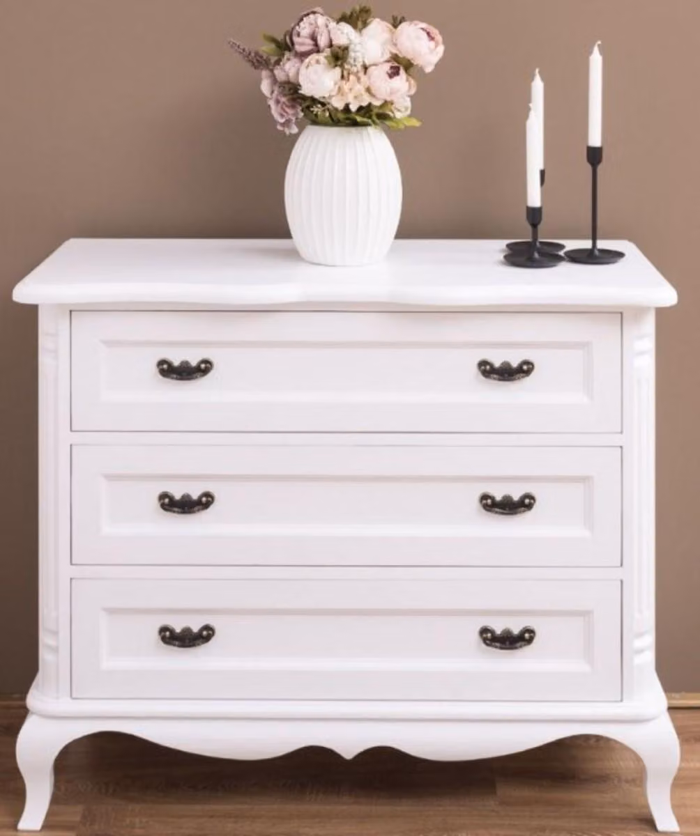 Casa Padrino cassettiera in legno massiccio a 3 cassetti bianco 110 x 48 x H. 89 cm - Mobili in stile country