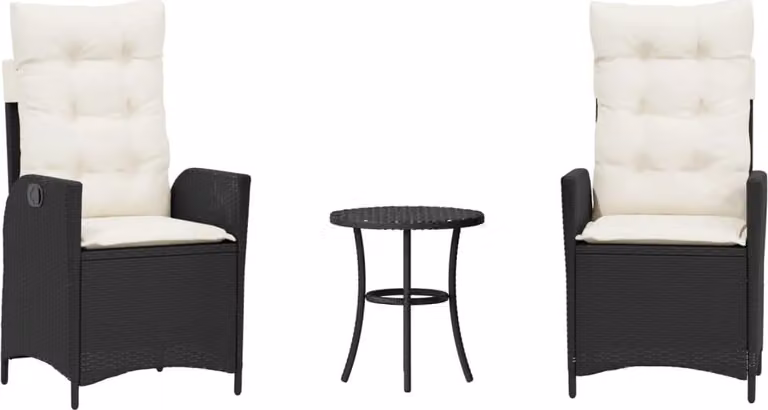 Set da Bistrò 3 pz con Cuscini Nero in Polyrattan