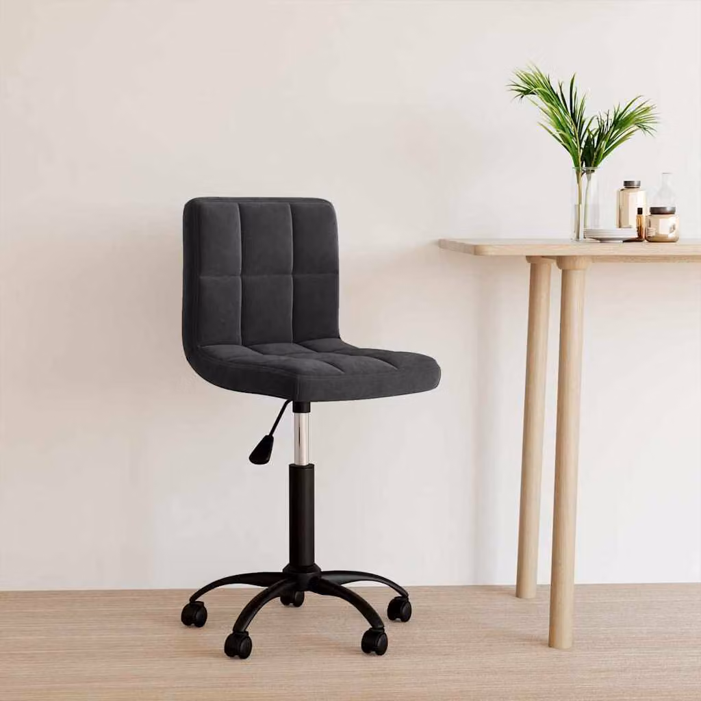 Sedia Girevole da Ufficio vidaXL in Velluto Nero con Ruote e Struttura in Metallo