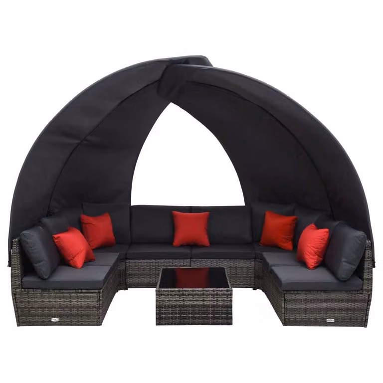 vidaXL Set 9 pezzi da giardino con tettuccio parasole in poly rattan antracite