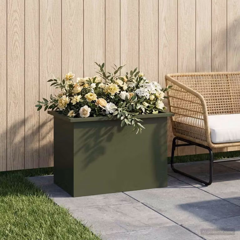 Fioriera da giardino con LED vidaXL in acciaio, Verde, L 60 x P 40 x H 40 cm