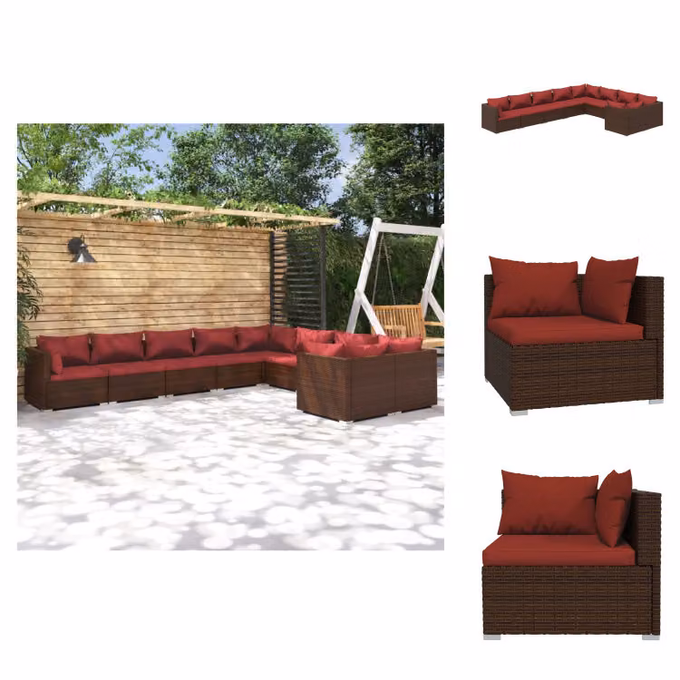 vidaXL Set 9 pezzi con cuscini in rattan marrone - Set di mobili da giardino