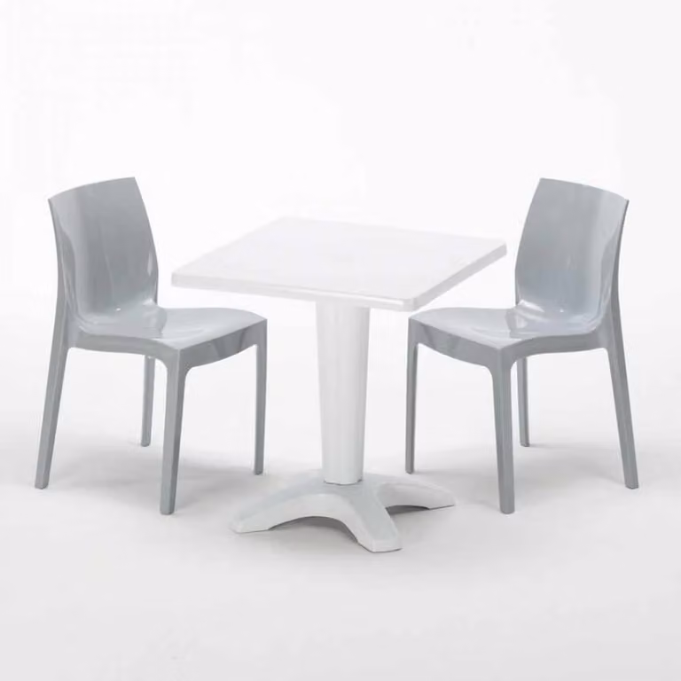 Tavolo quadrato bianco e 2 sedie in polipropilene colorato per interni Grand Soleil Ice Patio - Grigio