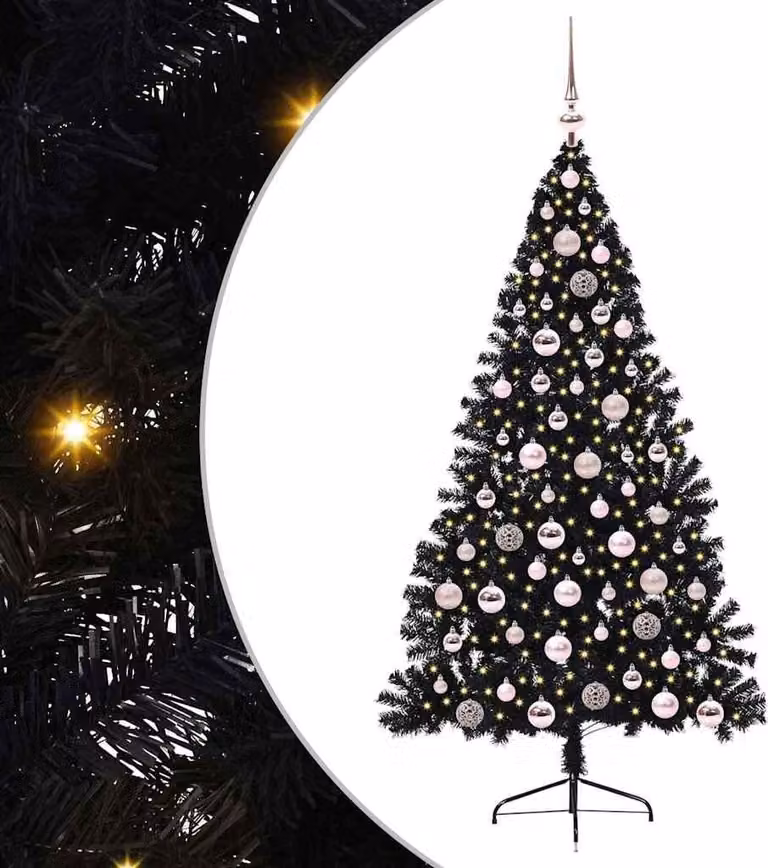 Albero di Natale artificiale con luci integrate Nero 180 cm PVC