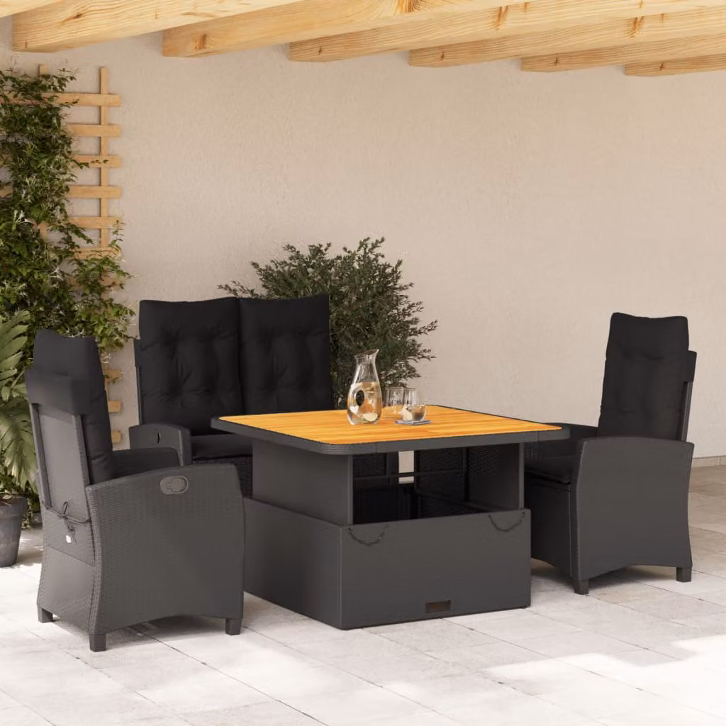 Set da pranzo da giardino vidaXL in legno di acacia oliato nero e marrone con 4 sedie – 1