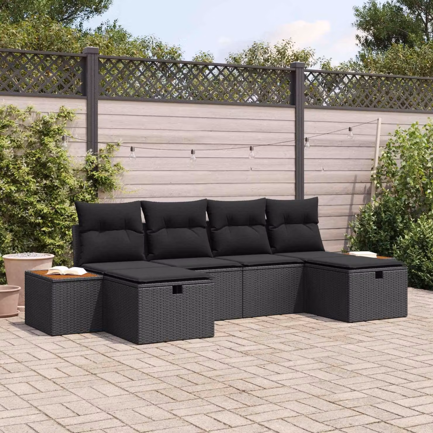 Maison Exclusive - Set da giardino composto da 6 pezzi, divano in rattan sintetico nero