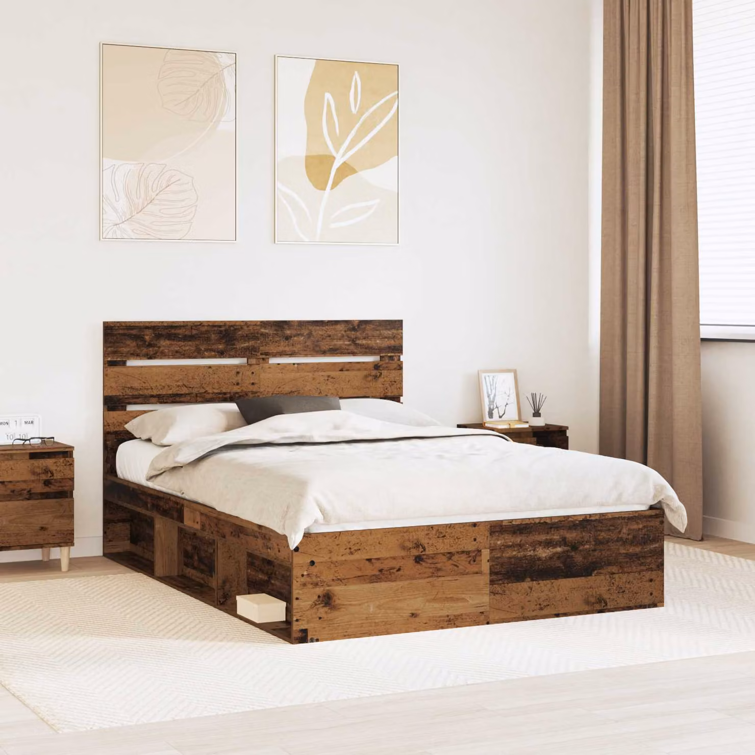 Struttura del letto vidaXL in pino massello e legno, colore marrone, L/P: 140 x 190 cm