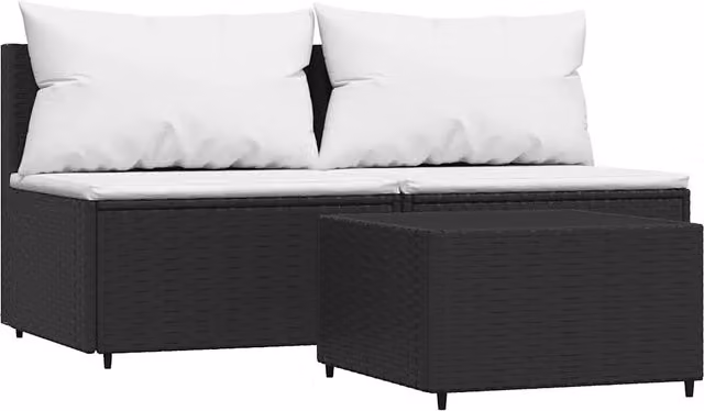 Set Salotto da Giardino Moderno DESIGN IN composto da Divano a 2 Posti e Tavolino con Cuscini Bianchi e Nero in Polyrattan e Metallo – 1