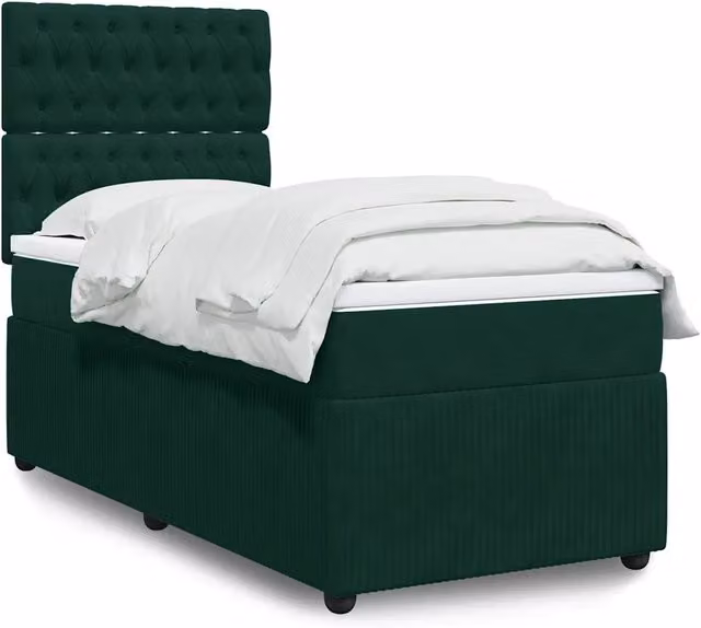 Letto con Giroletto a Molle e Materasso Ibrido vidaXL in Velluto Verde Scuro e Bianco L/P/H: 90 x 200 cm