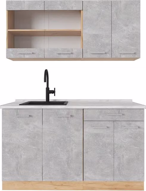 Cucina monoblocco R-Line Calcestruzzo/Rovere dorato 140 cm, PL Marmo Vicco