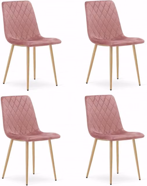 Set di 4 sedie Valora TURIN in velluto rosa con gambe in legno e metallo per soggiorno e sala da pranzo