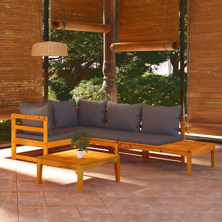 Set da giardino vidaXL composto da 4 pezzi con cuscini grigi in legno di acacia oliato e stile rustico
