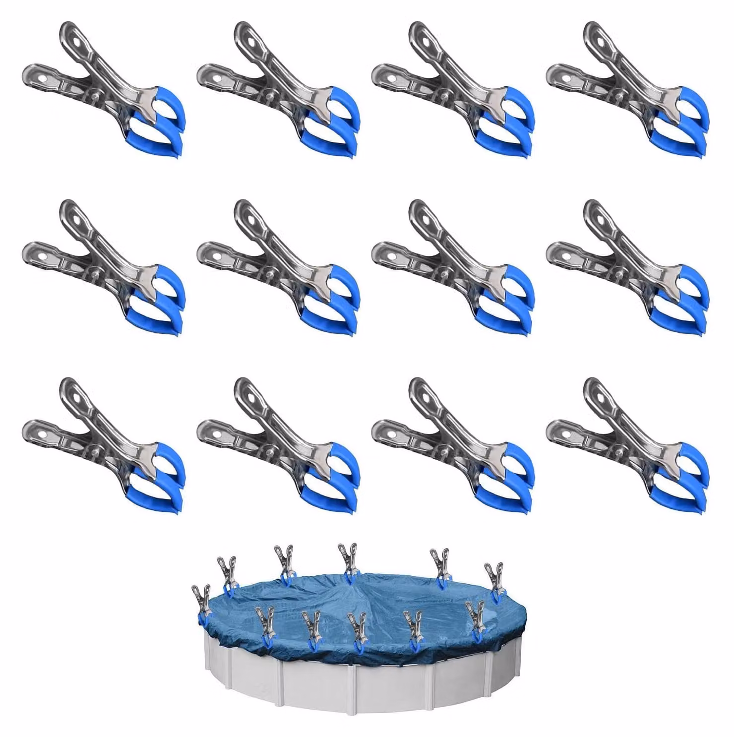Set di 12 morsetti in metallo per coperture di piscine