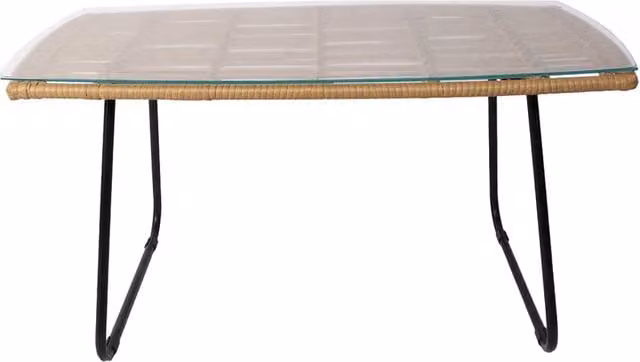 Tavolino in rattan Casa Thai S.L. modello Volcano con piano in vetro, nero e beige, diametro 90 cm