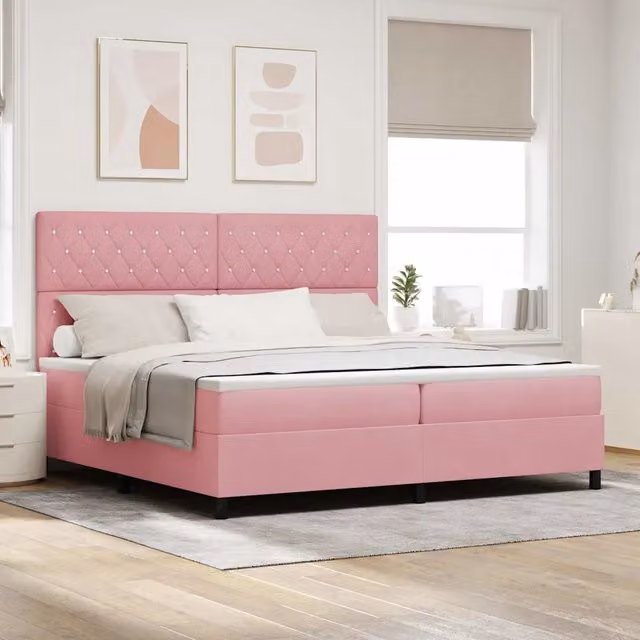 Letto a molle con testiera vidaXL in velluto rosa L: 200 cm, P: 200 cm, H: 280 cm – 1