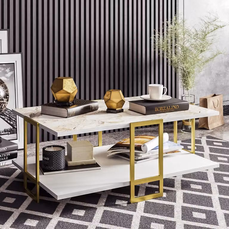 Skye Decor, Polka- Polka SHS, oro, bianco, tavolini, 36,6x91,5x61,5 cm, 100% pannello di particelle rivestito in melamina