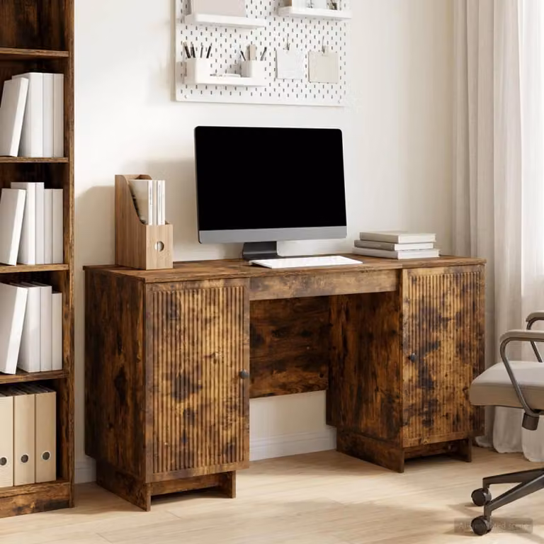 Maison Exclusive - Scrivania in rovere affumicato e materiale composito 142,5 x 50 x 75 cm