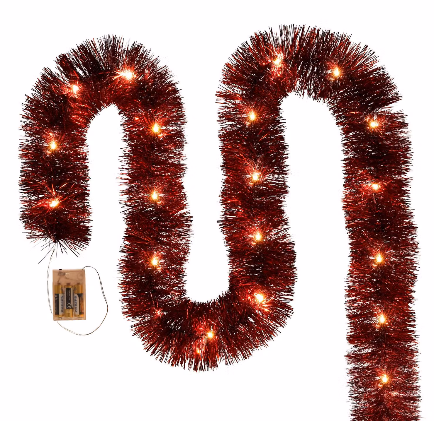 Catena luminosa a LED, rossa, a batteria, per albero di Natale, 6 metri