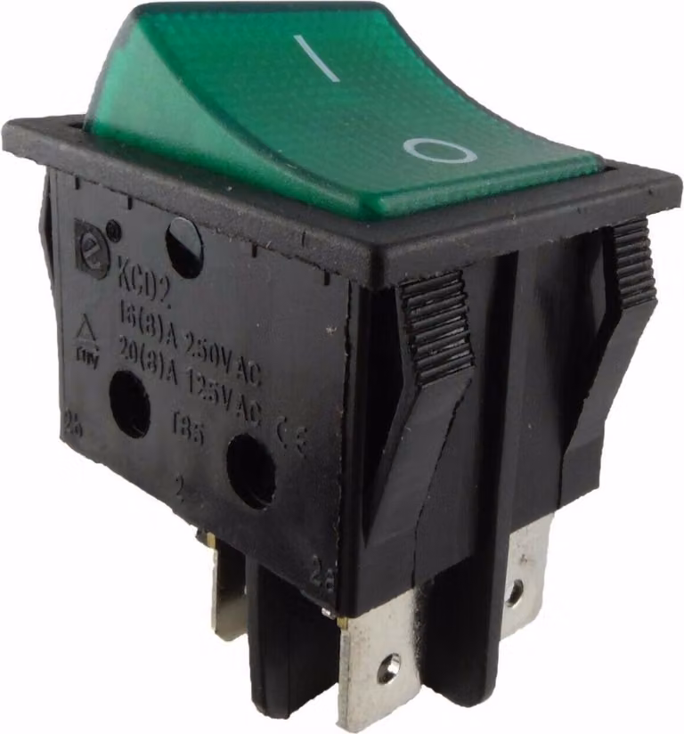 Interruttore a bilanciere, 2 poli (4 pin) 16 A 250 V CA 30 x 22 mm Bilanciere verde illuminato