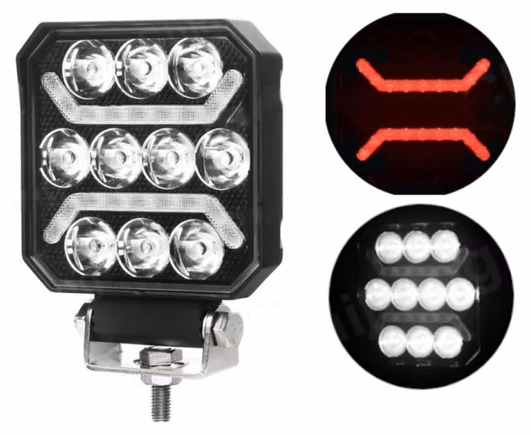 Lampada alogena a LED universale e potente, luce bianca + luce di posizione rossa, 15 W, 1500 lm, 12–24 V, omologazione E, per autocarri (T