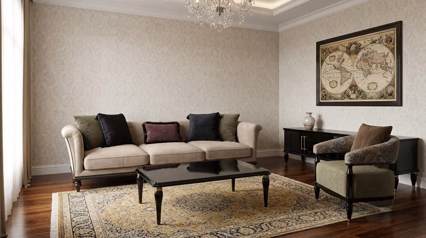 Set per soggiorno: divano a 3 posti, tavolino, mobile TV. Design moderno, comfort elevato
