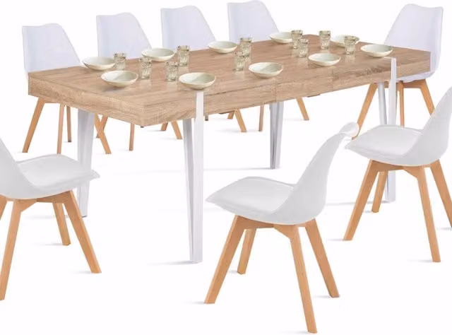 IDMarket - AUSTRIA Tavolo da pranzo rettangolare allungabile per 6-10 persone con gambe a spillo bianche 160-200 cm