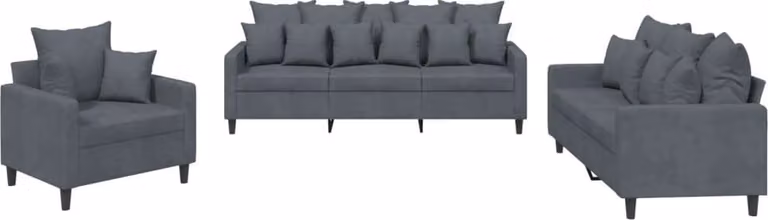 Set di Divani 3 pz con Cuscini Grigio Scuro in Velluto