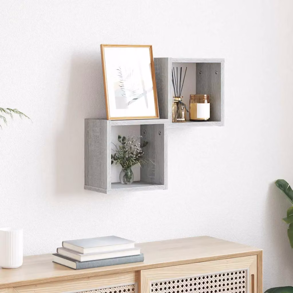 Set di 2 scaffali da parete moderni vidaXL in MDF Grigio, L 26 cm x P 15 cm x H 26 cm