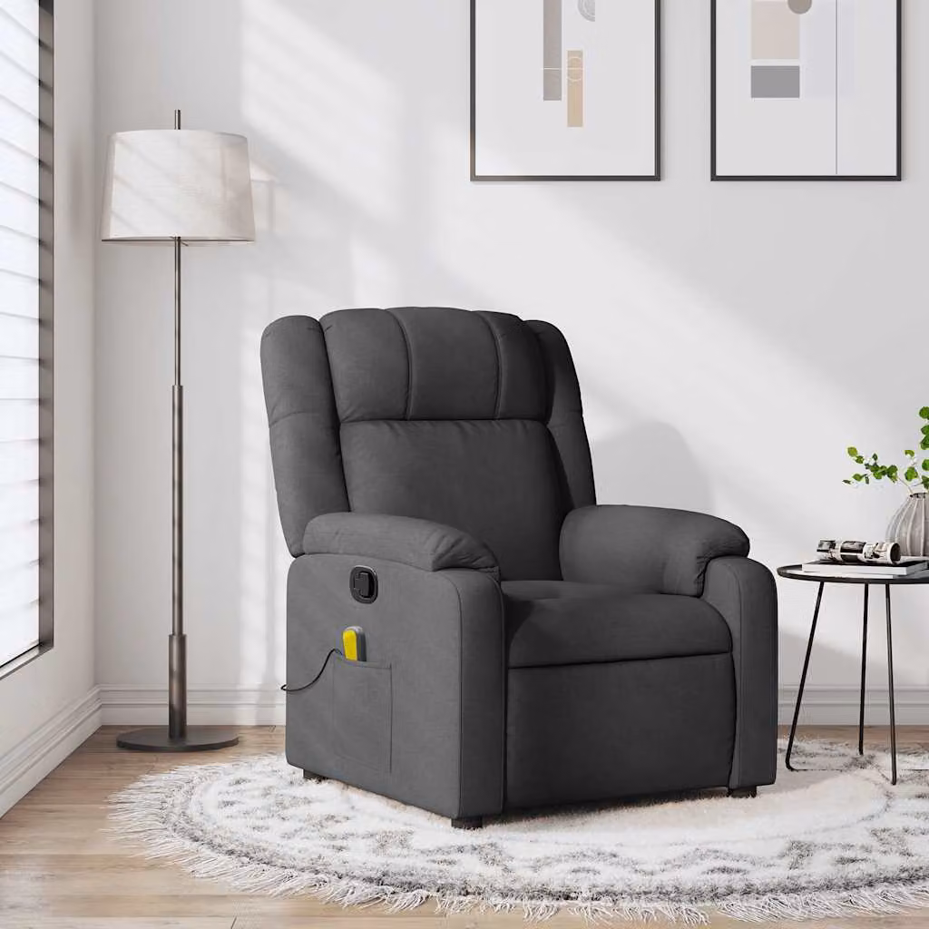 vidaXL Poltrona reclinabile relax in tessuto grigio con braccioli e struttura in legno e metallo