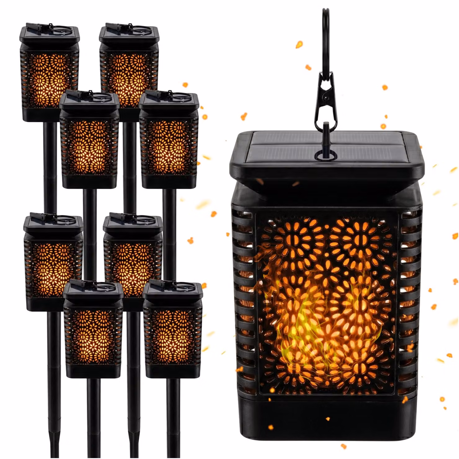 BLIXTAR 8x Solar 3in1 lampada LED da giardino, lanterna, torcia effetto fiamma lanterna