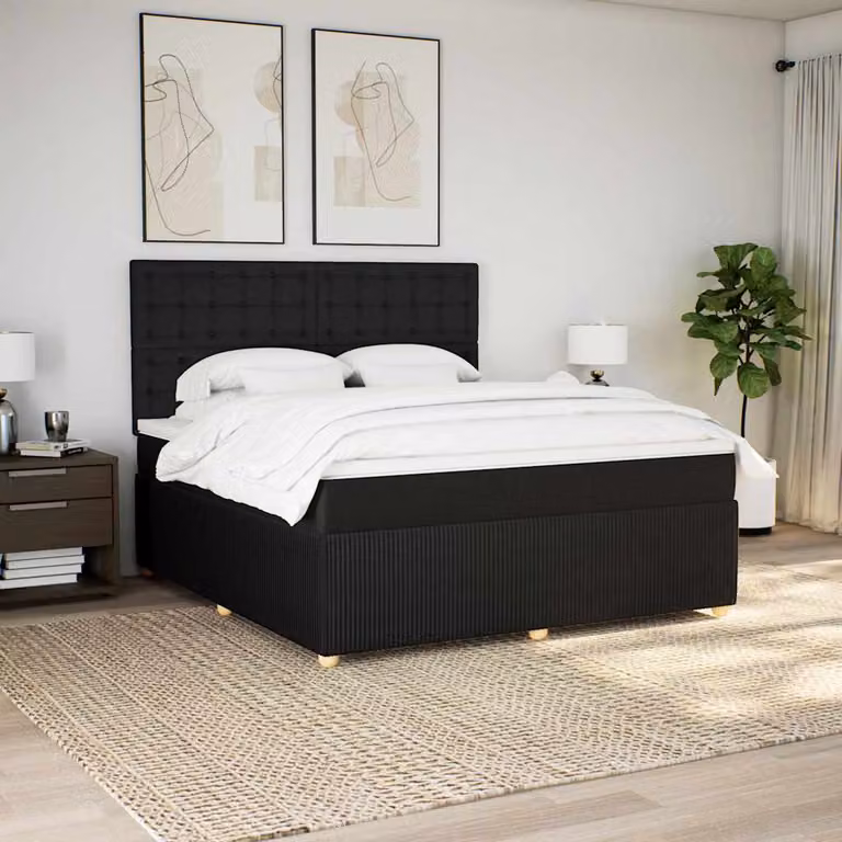 vidaXL Letto Ibrido con Giroletto a Molle e Materasso in Tessuto Nero L/P: 180 x 200 cm
