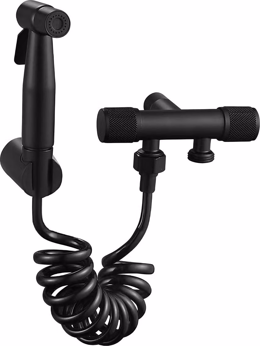 Avizar, set spray per WC con tubo a spirale e valvola di chiusura, nero