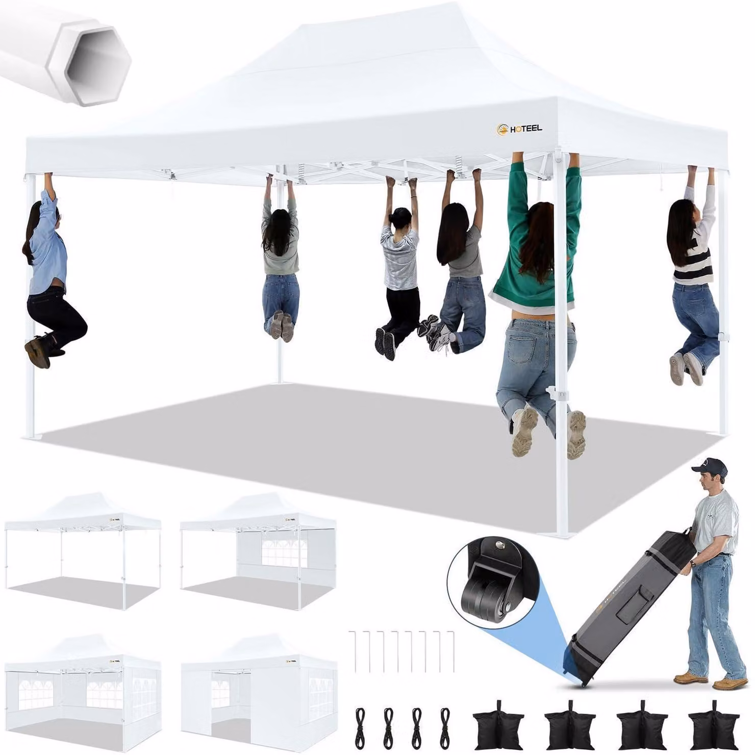 Gazebo da esterno 3x4,5 metri con 4 pannelli laterali, colore grigio, trattamento anti-UV