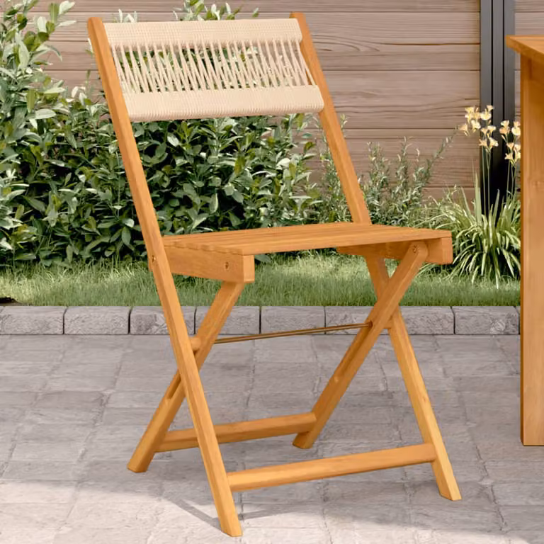 Set di 2 sedie pieghevoli vidaXL in legno di acacia e corda, colore beige