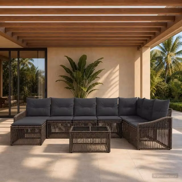 Set Divano da Giardino 9 pz Grigio polyrattan 3436100