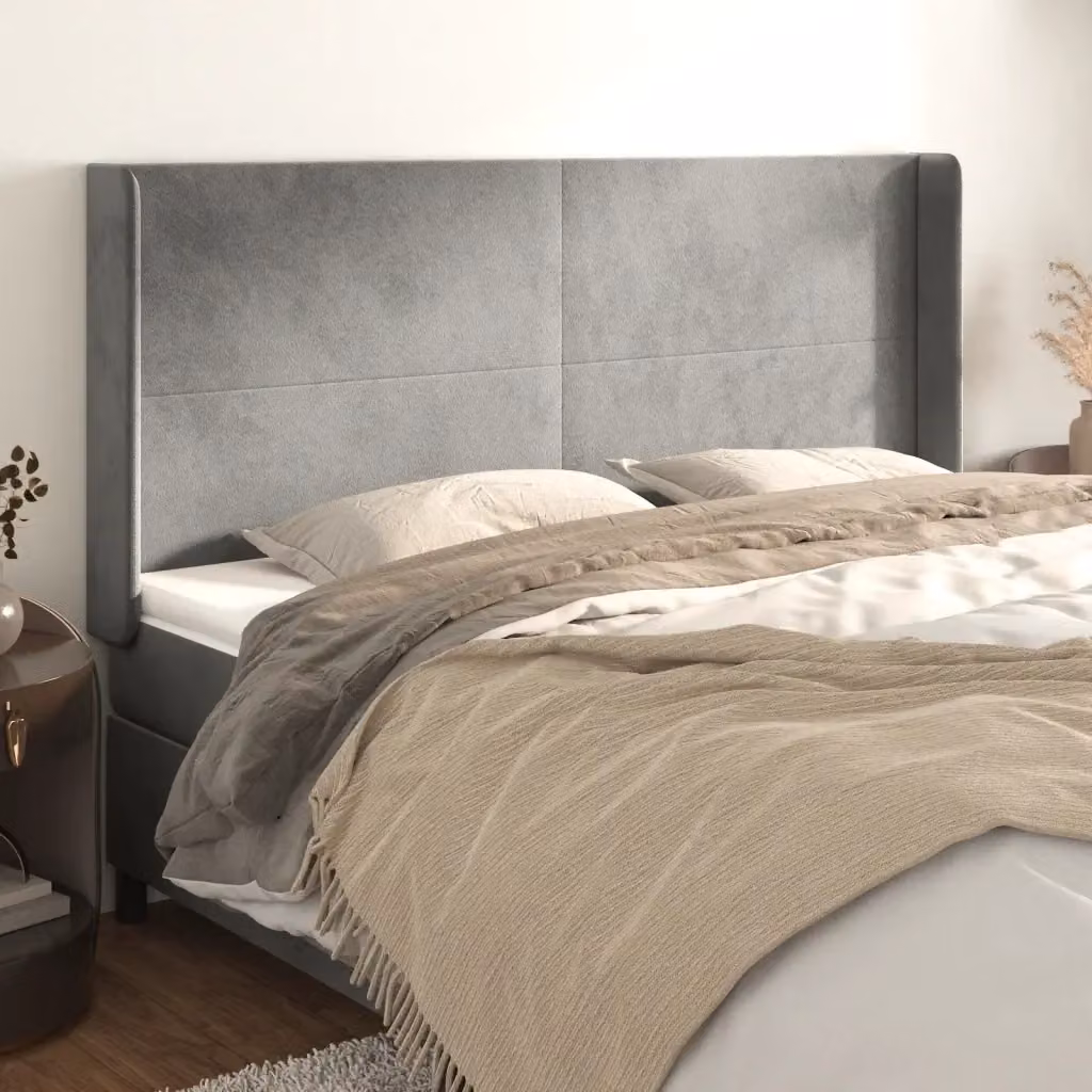 Testata del letto ad orecchio in velluto grigio chiaro L: 163 cm, P: 16 cm, H: 118/128 cm – 2