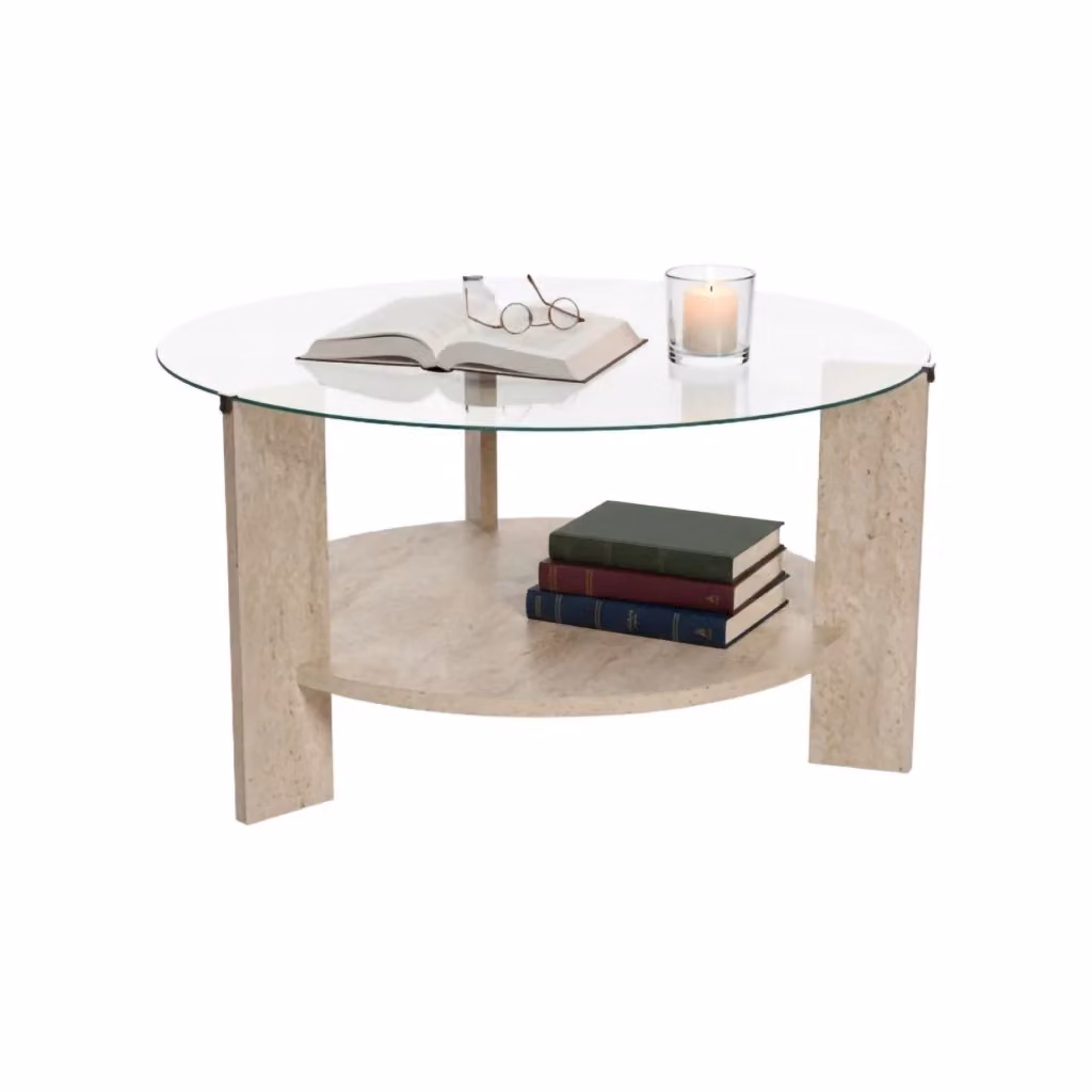 Tavolino da salotto rotondo Canevino in marmo bianco e vetro, L/P/H: 75 x 75 x 40 cm – 2