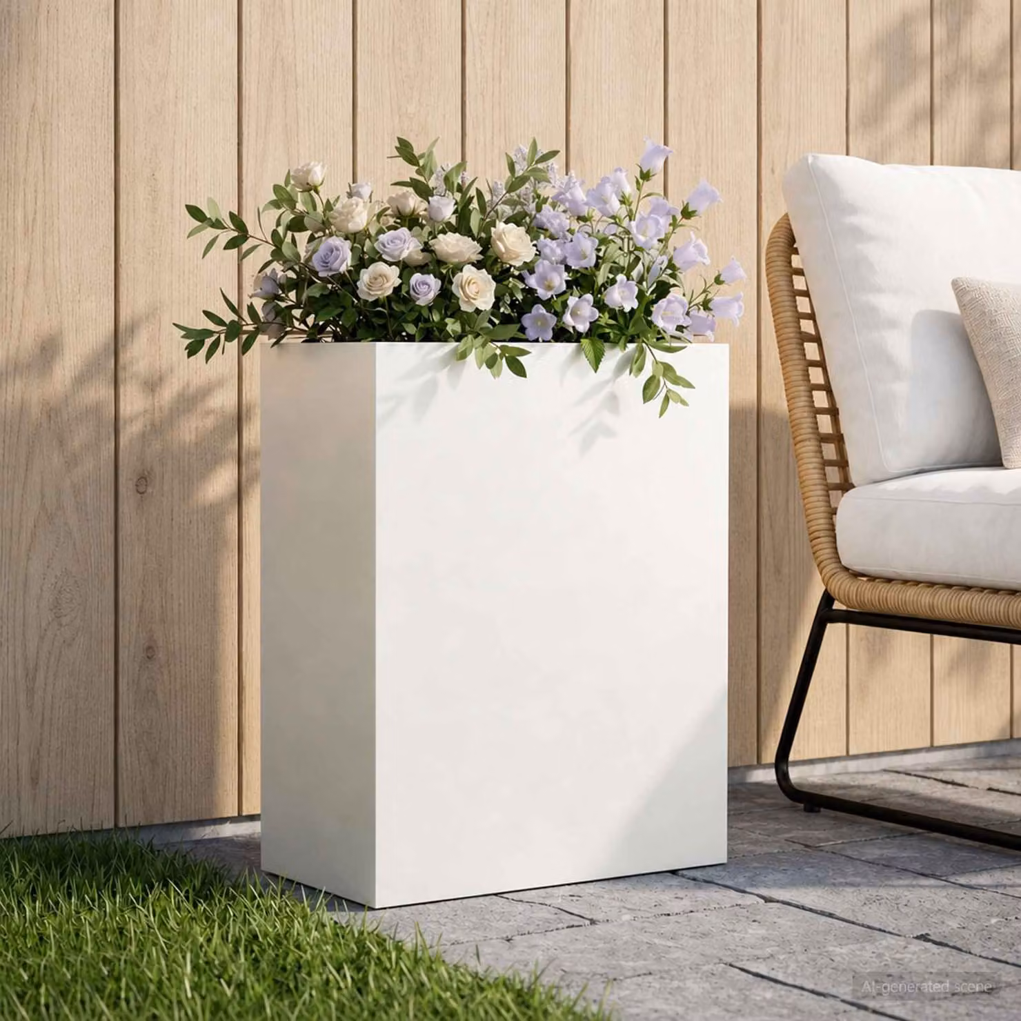 vidaXL Vaso da giardino in metallo Bianco L: 40 cm, P: 20 cm, H: 50 cm