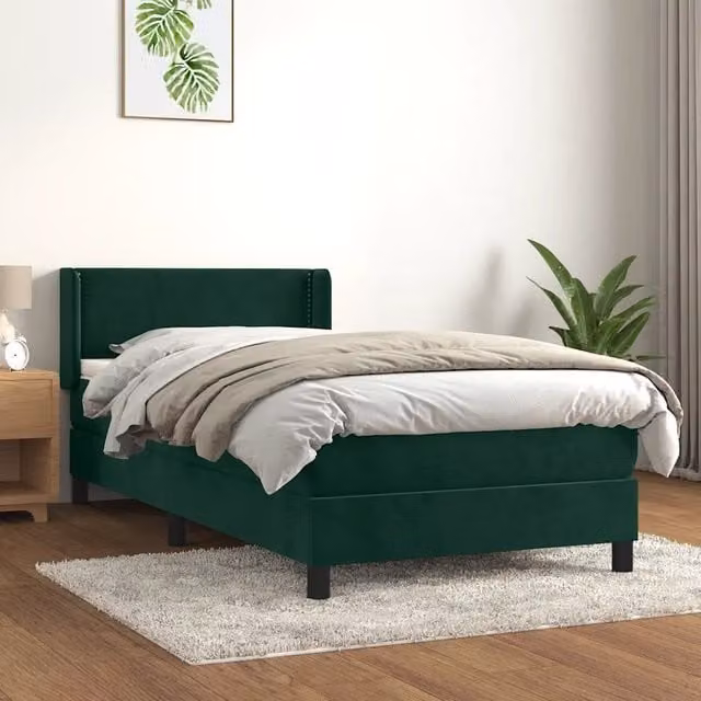 Letto Ibrido vidaXL con Giroletto a Molle e Materasso in Velluto Verde Scuro e Bianco L/P/H: 100 x 200 x 88 cm – 1